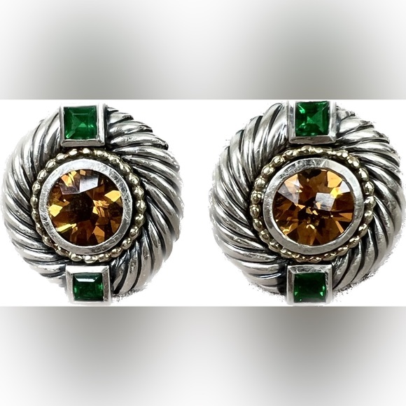 🔴Authentic RARE DAVID YURMAN Renaissance Gold, Sterling Silver,Citrine Earrings - Picture 2 of 11